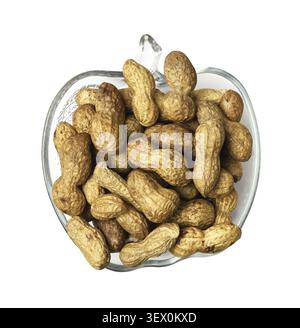 Unpeeled peanuts in a glass bowl isolated on white Stock Photo
