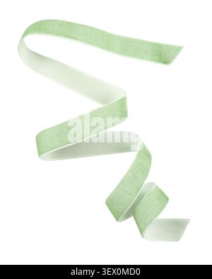 Twisted green velvet ribbon isolated on white background Stock Photo