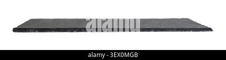 Dark gray rectangle slate with selective focus isolated on white background. Profile view. Space for your product Stock Photo