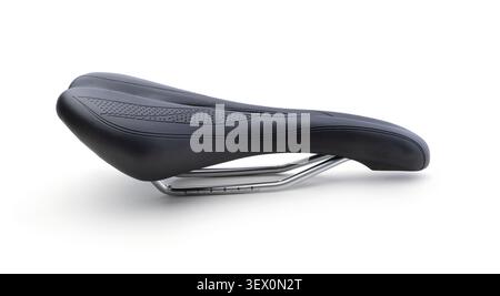 A new modern bicycle saddle isolated on white. Stock Photo