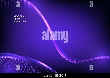Futuristic Purple Particle Wave Background with Grid and Glow Effect Stock Vector