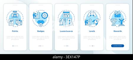 Gamification elements blue onboarding mobile app screen Stock Vector
