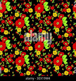 Traditional bright botanical repeating background for digital textile design Stock Vector