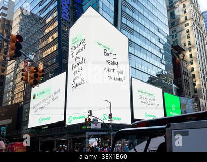 A billboard advertising WhatsApp in Times Square in New York on Wednesday, June 17, 2026. WhatsApp, or WhatsApp Messenger as it is sometimes called, it owned by Meta Platforms, formerly Facebook.  (© Richard B. Levine) Stock Photo