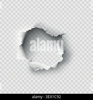 ragged Hole torn in ripped paper on transparent background Stock Vector
