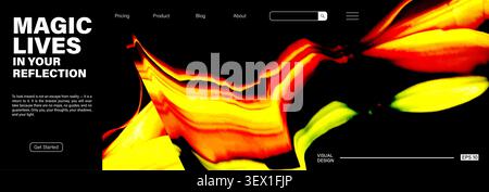 Poster design template. Modern fire color lily flower in fiery red and orange. Blurred, vibrant lines of movement, trendy dynamic composition. Vector Stock Vector