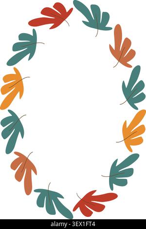 Oval frame with leaves. Leaf elements decoration template. Round border with empty space for your text Stock Vector