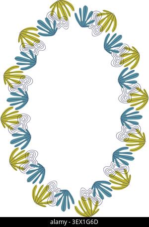 Oval frame template with leaf elements decoration. Colorful border with empty space for your text Stock Vector