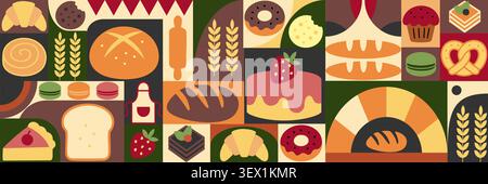 Seamless Geometric Mosaic Bakery Pattern Banner Stock Vector