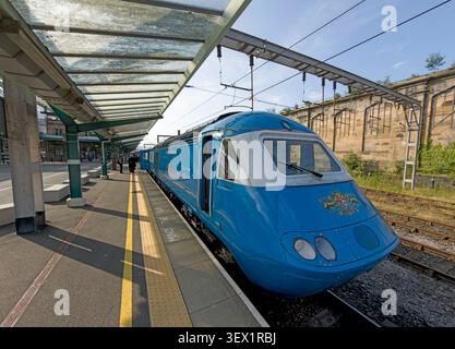 Blue Midland Pullman HST Intercity 125 power car 43058 Loch Eil on platform at Carlisle railway station on an Oban charter, 24 Jun 2026. Stock Photo