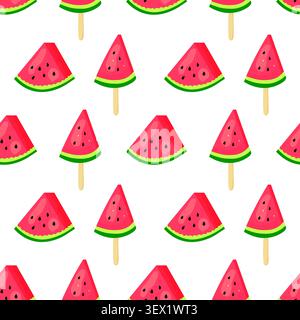 Seamless pattern of watermelon triangle slices on sticks Stock Vector