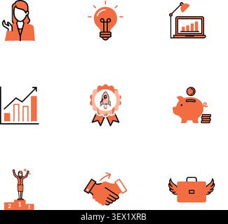 Female business startup and financial growth vector icon set Stock Vector