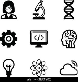 Women in STEM and artificial intelligence science line vector icons Stock Vector