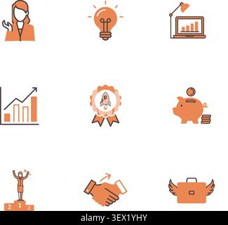 Female business startup and financial growth vector icon set Stock Vector