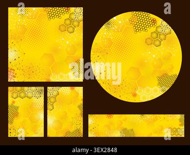 Set of yellow honeycomb backgrounds. Hand drawn. Not AI, vector illustration. Stock Vector