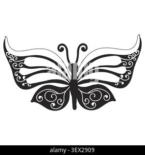 Butterfly in black and white tattoo style. Vector illustration isolated on a white background. Stock Vector