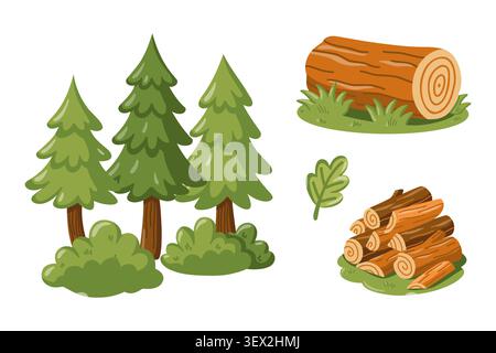 Forest camping elements set. Cartoon vector isolated illustration on white background Stock Vector