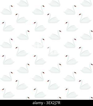 Vector seamless pattern of outline flat swan Stock Vector