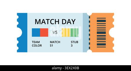 Flat vector illustration of a sports match day ticket with a barcode on a white background. Stock Vector