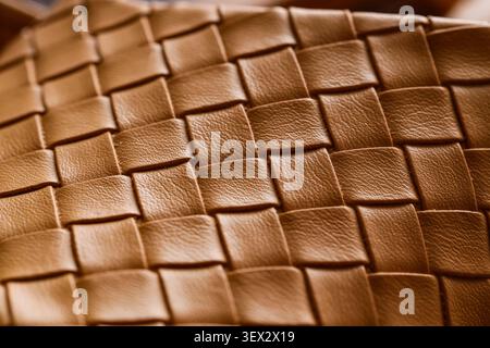 Close-up of woven brown leather texture Stock Photo
