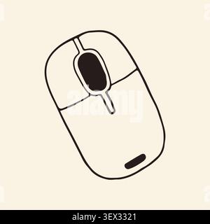 Minimalist hand drawn computer mouse. Line art doodle of a wireless optical mouse icon for office desktop pc or laptop. Technology equipment symbol Stock Vector