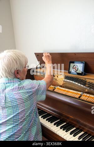 A close up look at the inside of a piano. Stock Photo