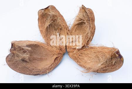 Dried Coconut Husks Isolated on White Background Stock Photo