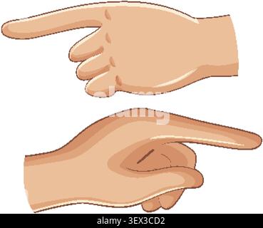 Two cartoon human hands point in opposite directions with index fingers extended on white background Stock Vector