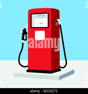 Clean flat vector illustration of a retro fuel pump station with minimalist design, ideal for energy, transportation, gas service, and industry themes Stock Vector