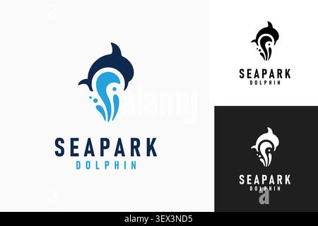 Dolphin and water splash for sea park logo symbol icon design Stock Vector