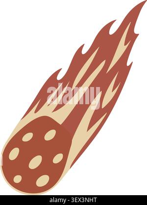 Flat illustration of a brown cratered meteor with a long tapered flame streak moving downward diagonally Stock Vector