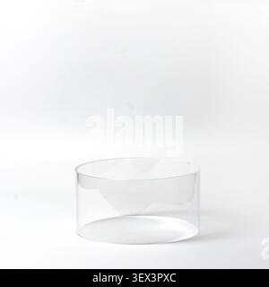 Empty clear glass cylinder vase on white background isolated studio straight view Stock Photo