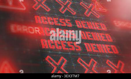 Access denied screen displays multiple error messages in bright red colors Stock Photo