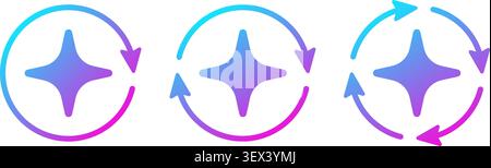 AI star refresh circle line arrow icon. Round regenerate arrow neon purple icon. Digital reset artificial intelligence infographic element. Refresh Stock Vector