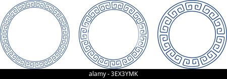 Ancient Greek hand drawn ornament circle frame. Hand drawn Rome round border. Doodle ancient motif border design. Ancient ornament circle element Stock Vector