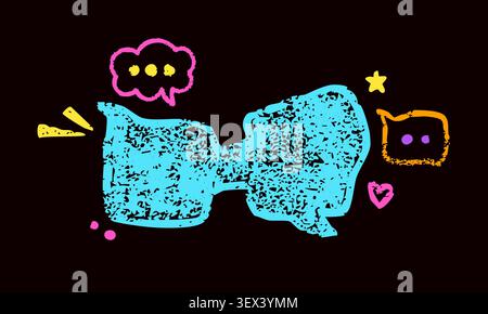 Design with blue crayon hand drawn irregular speech bubble. Stock Vector