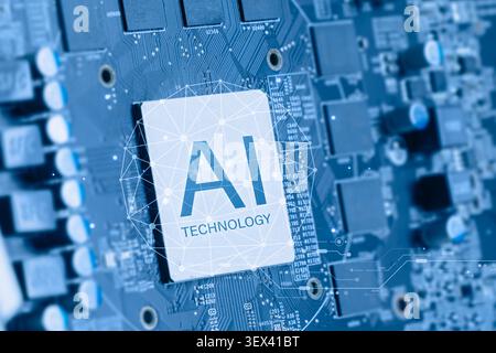 Ai Chips, AI microprocessor, Artificial intelligent ์NPU memory computer processor on circuit board. Stock Photo