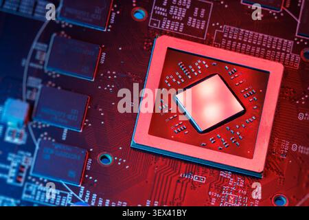 Ai Chip, NPU Chip, GPU Graphic board, Computer board, Microprocessor, CPU Processor, Tech background Stock Photo
