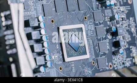 Ai Chips, AI microprocessor, Artificial intelligent memory computer processor on circuit board. Stock Photo