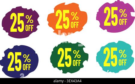 25 Percent Off Discount Badges Set for Retail Promotions Ecommerce Marketing and Sale Campaigns, Editable Vectors Stock Vector