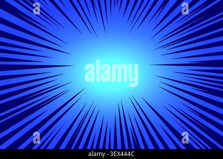 Comic book burst background with blue radial speed lines, superhero sunburst rays and dynamic abstract pop art vector Stock Vector