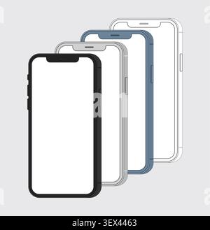 Smartphone mockup collection with blank mobile phone screens, realistic device frames and front view templates for UI, app and branding vector Stock Vector