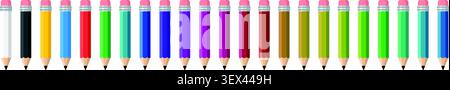 Colored pencil icon set with colorful wooden pencils for education, drawing, school supplies, stationery and creative design vector Stock Vector