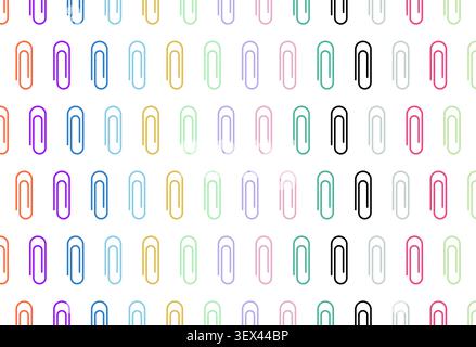 Seamless paper clip pattern with colorful office stationery icons, repeating minimal background for school supplies, printing and surface design vecto Stock Vector