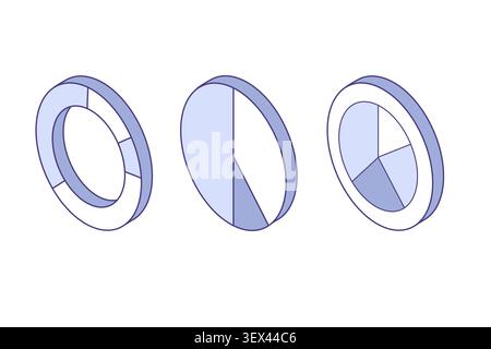 Pie charts set. Isometric vector illustration. Perfect for business presentation, analytics poster, or data visualization banner Stock Vector