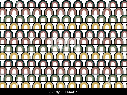 Seamless geometric arch pattern with retro rainbow shapes, minimalist decorative background and repeating abstract design vector Stock Vector