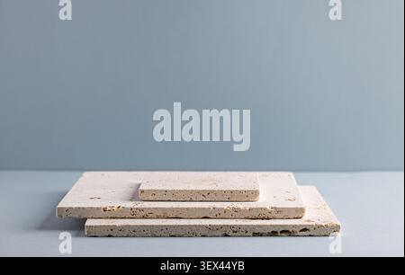 Minimalist Stone Tile Array on Grey Background for Modern Interior Design Stock Photo