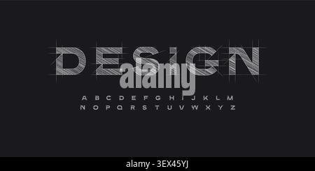 Architect Font Logo Alphabet Blueprint Letter Set Modern Typography, Creative Typographic Design for Architectural Title Text, Technical Project Stock Vector