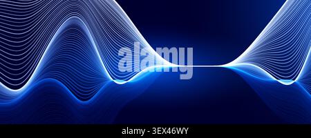 Neuro Science Research Abstract Digital Medical Transformation AI Neuronal Connection Waving Helix Lines Blue Neon Glowing Pathway. Innovate Neural Stock Vector