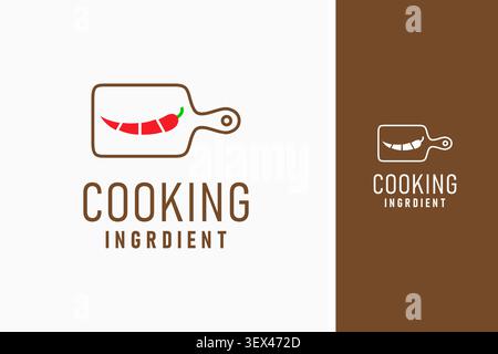 Cutting board and chili piece for cooking logo symbol icon design Stock Vector